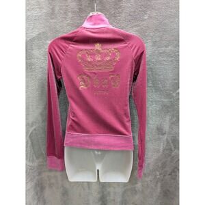 Y2K Track Jacket Womens Small Pink Velour Full‎ Zip Glam Bling DKNY Active
